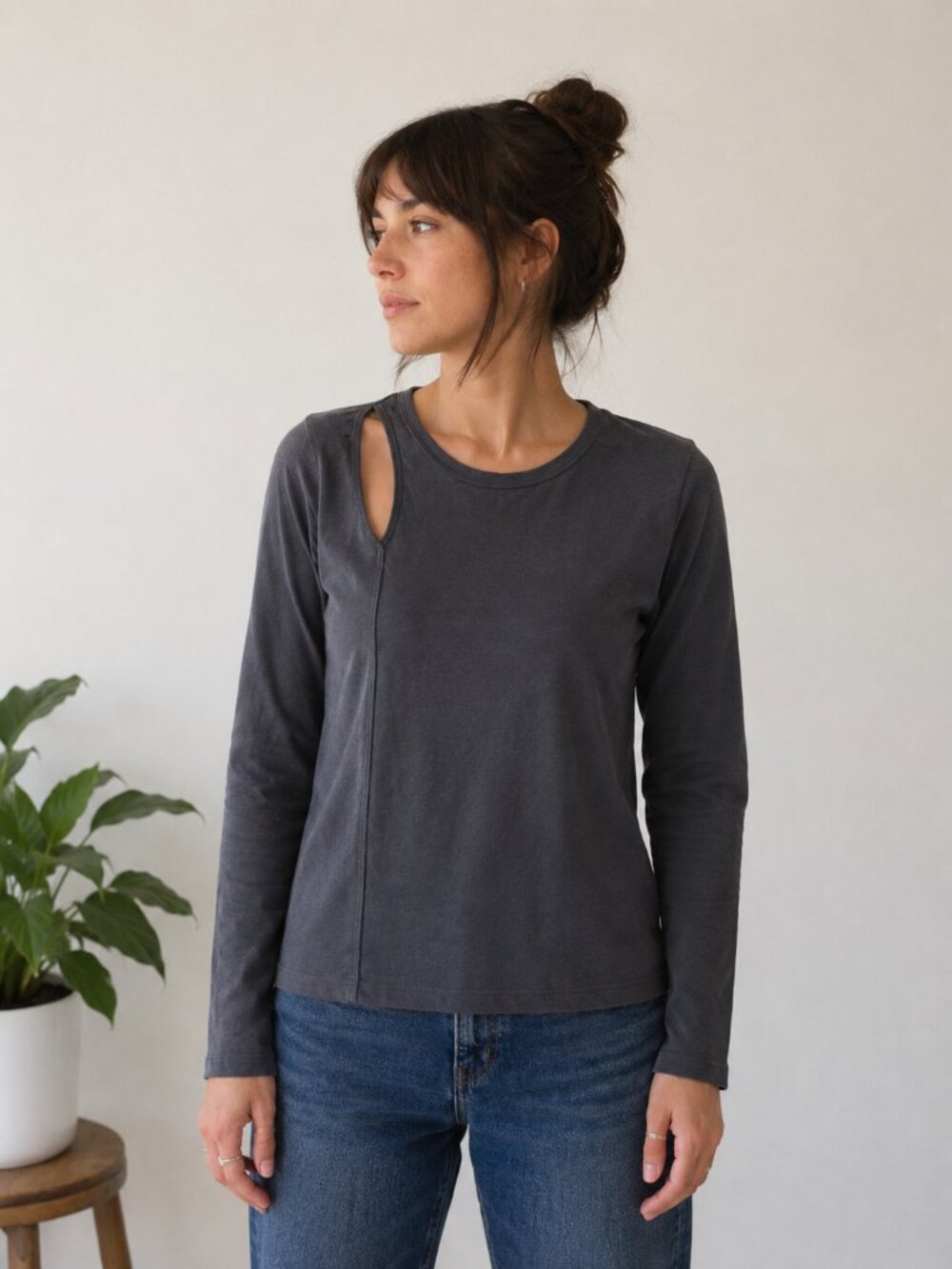 PRAIRIE UNDERGROUND Organic Cotton Long Sleeve Top Charcoal Gray Size XL